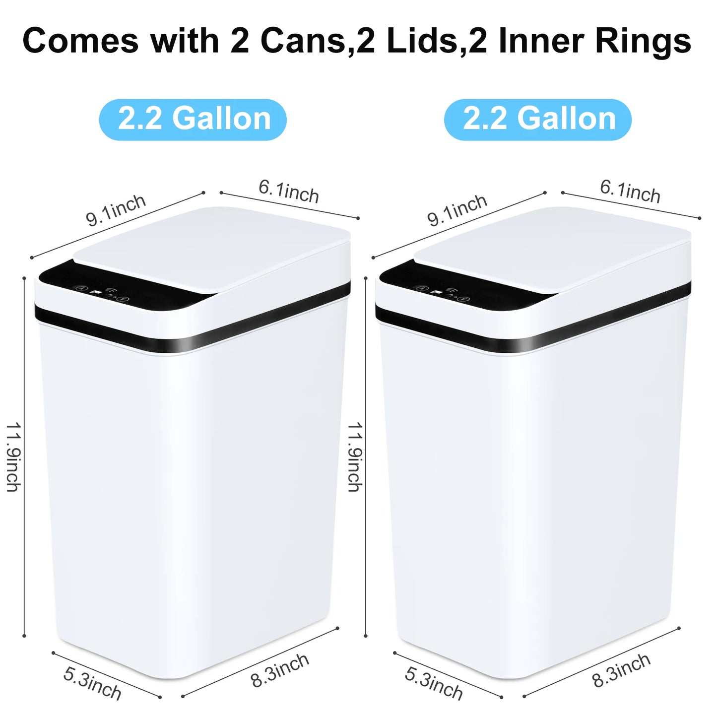 2 Pack 12L Bathroom Automatic Trash Cans Touchless Motion Sensor  for Bathroom Bedroom Living Room Office White