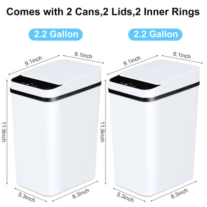 2 Pack 12L Bathroom Automatic Trash Cans Touchless Motion Sensor  for Bathroom Bedroom Living Room Office White