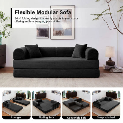 79''  Foldable Convertible Futon Sleeper Sofa Bed with L-Shaped Armrests for Living Room