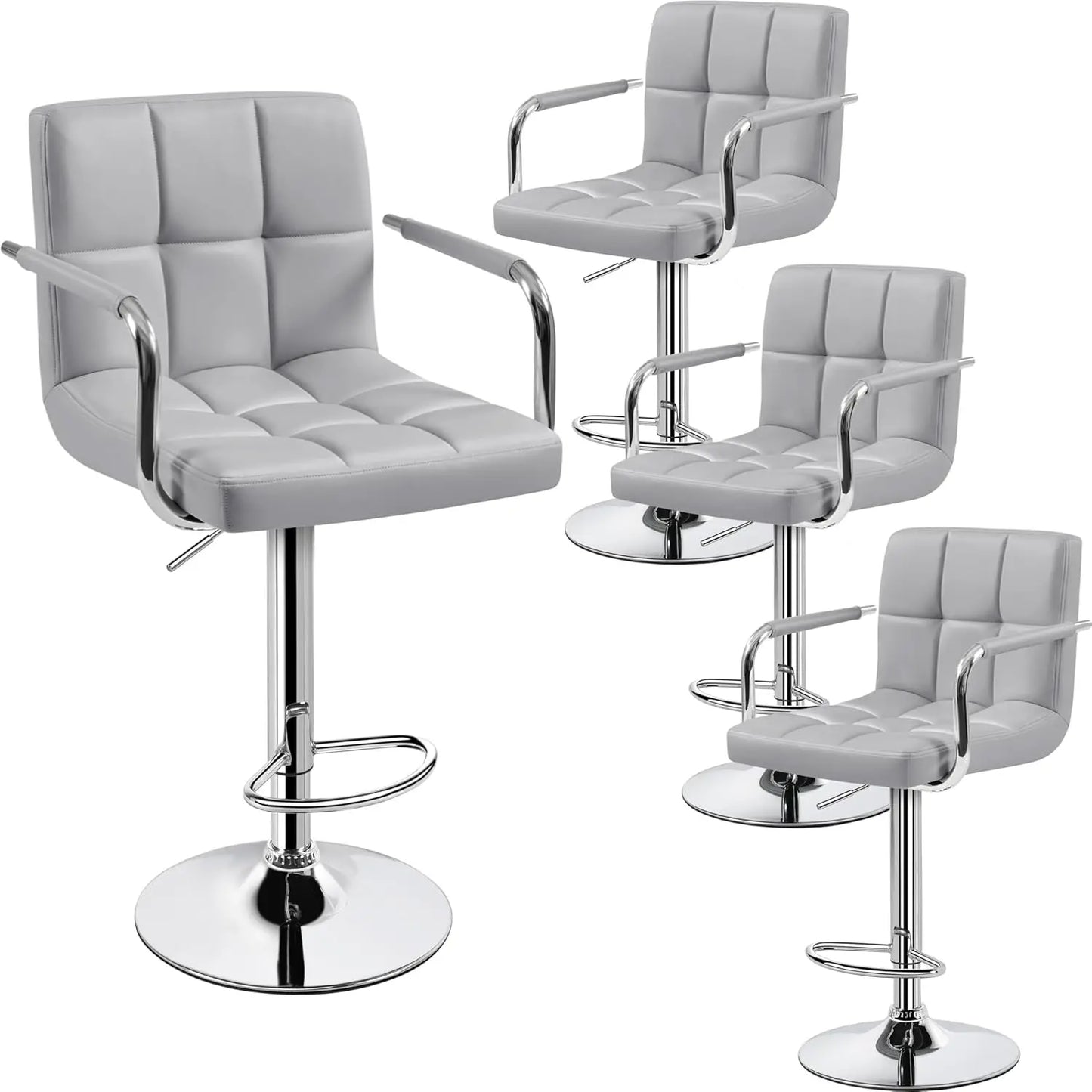 Counter Height Bar Stools Set of 4, PU Leather Adjustable Barstools with Armrest, with Thickened Seat