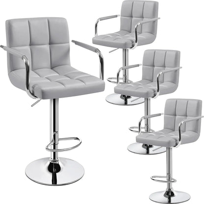 Counter Height Bar Stools Set of 4, PU Leather Adjustable Barstools with Armrest, with Thickened Seat