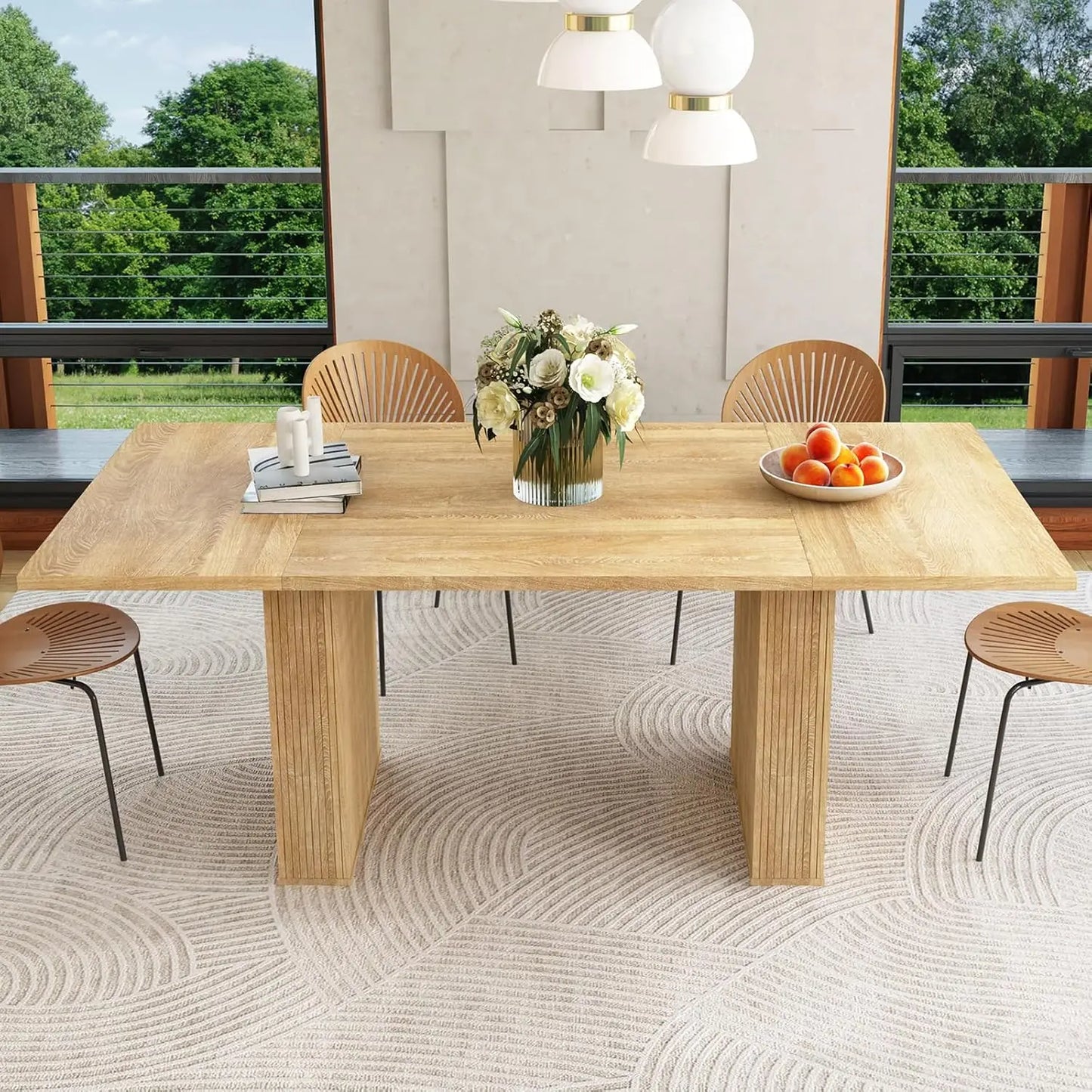 Round Fluted Base Modern Oval Expandable Kitchen Dining Table ,41-78in Seats 4-8