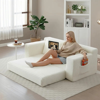 73" Convertible Sleeper Sofa, Comfy Corduroy Foldable Sofa Bed with 2 Pillows, Floor Sofa Lounge Couch