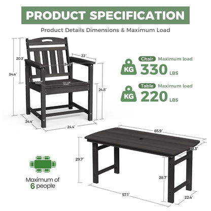 All-Weather 7-Piece Outside Table and 6 Chairs