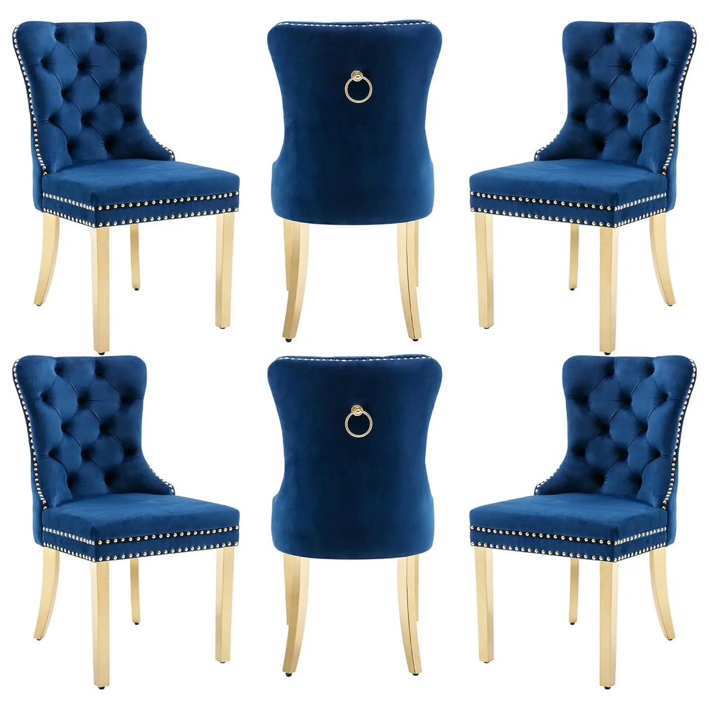Leather Dining Chairs with Solid Wood Legs and Pull Ring, Luxury, Customized Set of 6