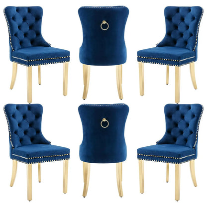 Leather Dining Chairs with Solid Wood Legs and Pull Ring, Luxury, Customized Set of 6