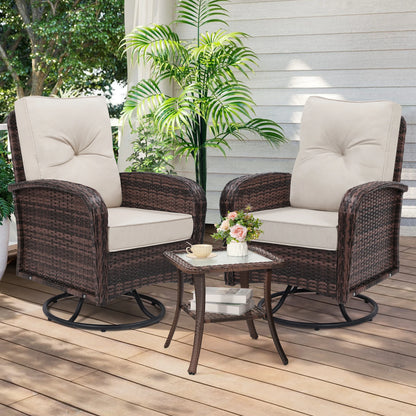 Swivel Wicker Chairs With Side Table Outdoor Patio Furniture Set Washable Thick Cushion For Balcony Deck Garden
