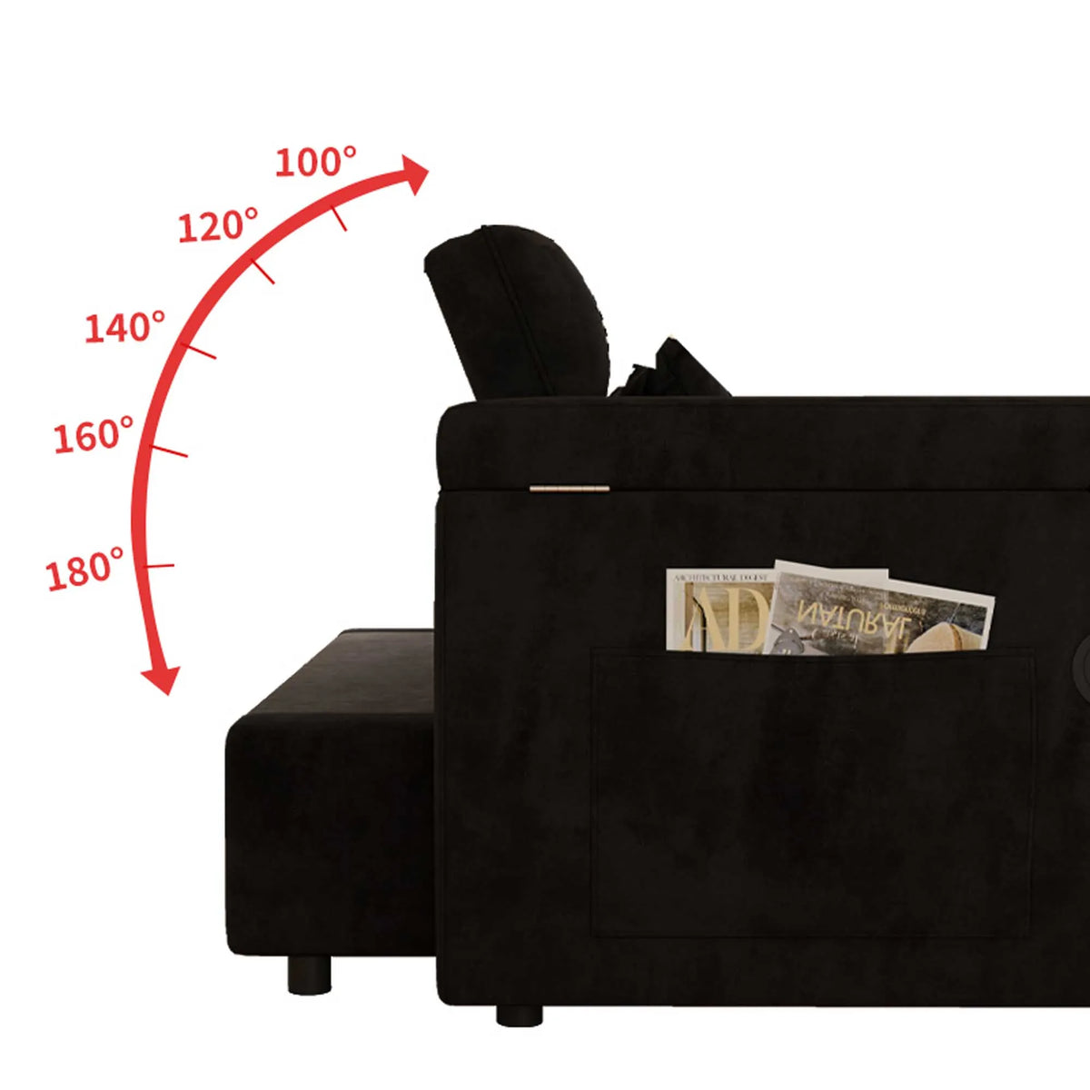 3-in-1 Foldable Velvet Sofa Bed with USB Charging Port, Table Board and Storage Armrests, Adjustable Backrest Sleeper Couch for Living Room Apartment Guest Room, Black