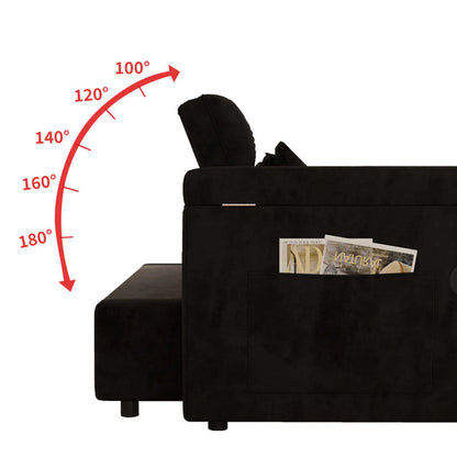 3-in-1 Foldable Velvet Sofa Bed with USB Charging Port, Table Board and Storage Armrests, Adjustable Backrest Sleeper Couch for Living Room Apartment Guest Room, Black