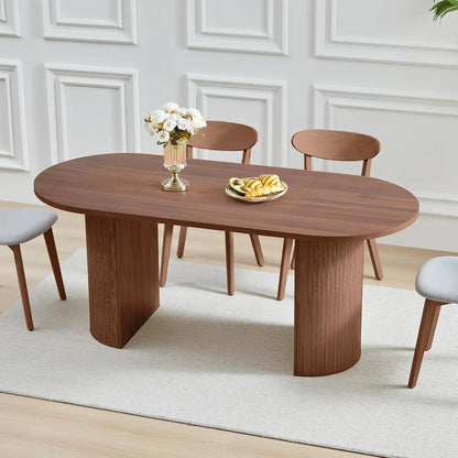 Round Fluted Base Modern Oval Expandable Kitchen Dining Table ,41-78in Seats 4-8