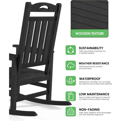 Set of 2"Large Outdoor High Back Rocking Chairs, Durable HDPE Weatherproof Patio Rockers