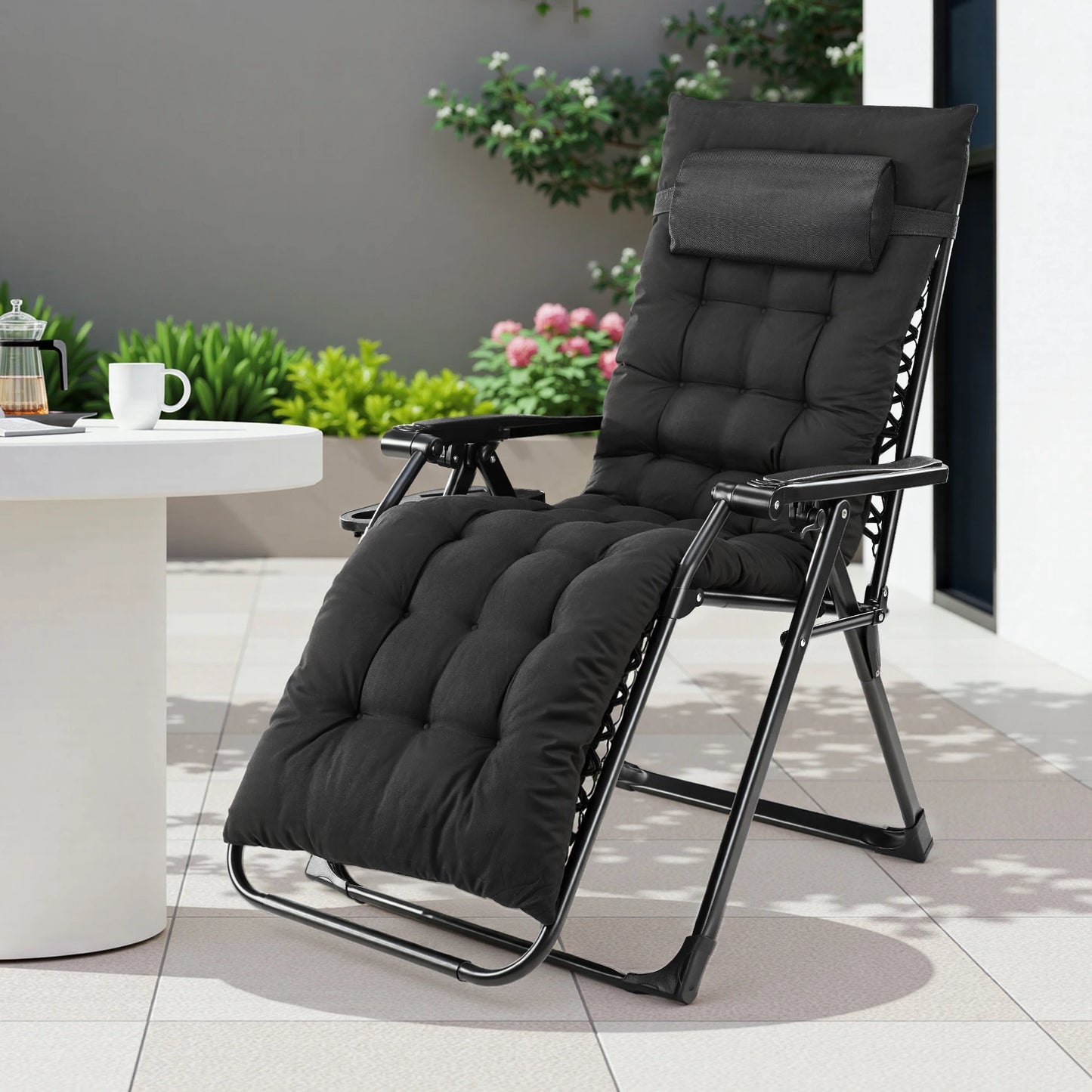 Zero Gravity Recliner or Camping Patio Lounge Chair  with Cup Holder Trays Removable Cushion For Outdoor Garden
