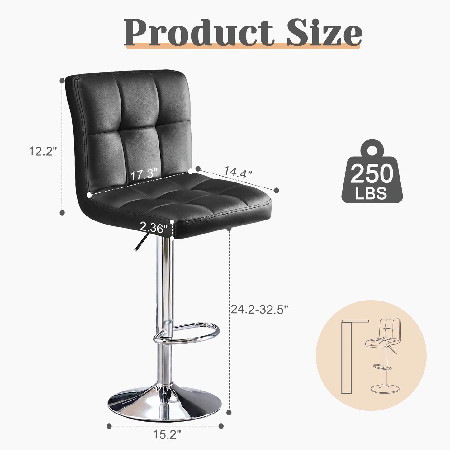 Adjustable Leather Bar Stools Set of 2