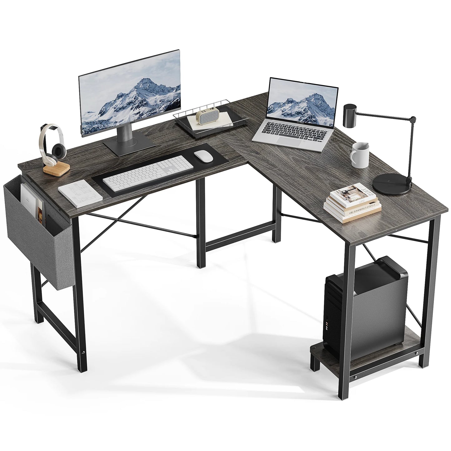 50 Inch Office PC Wooden Table with CPU Storage Shelf & Side Bag for Home Office Bedroom Small Space