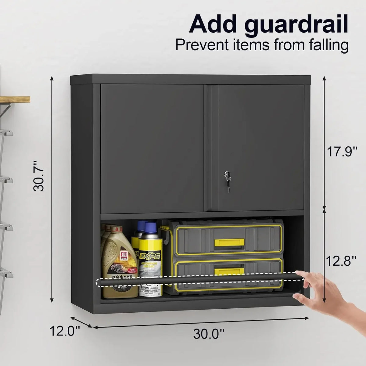 31" H Metal Garage Storage Cabinet, Black | Doors and Shelves, Lockable with Lock, Wall Mount, Hanging Cabinet, For Utility Room