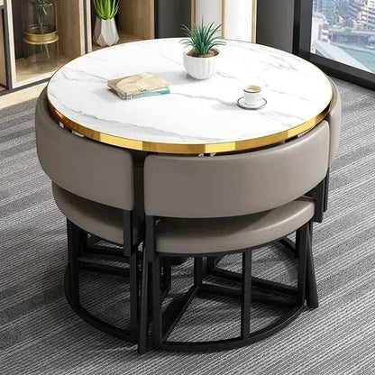 Round Luxury White Mobile Dining Table  Set with 4 Chairs