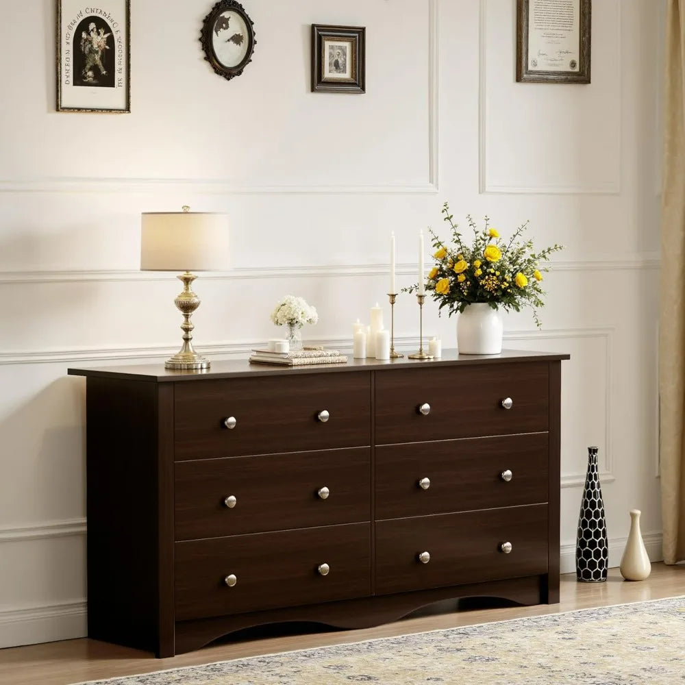 Dresser for Bedroom, 6 Wood Dresser Drawers, Bedroom or Living Room