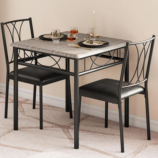3-Piece Wood Dining Table Set for 2, Compact Square Kitchen Table Set with 2 Upholstered Chairs