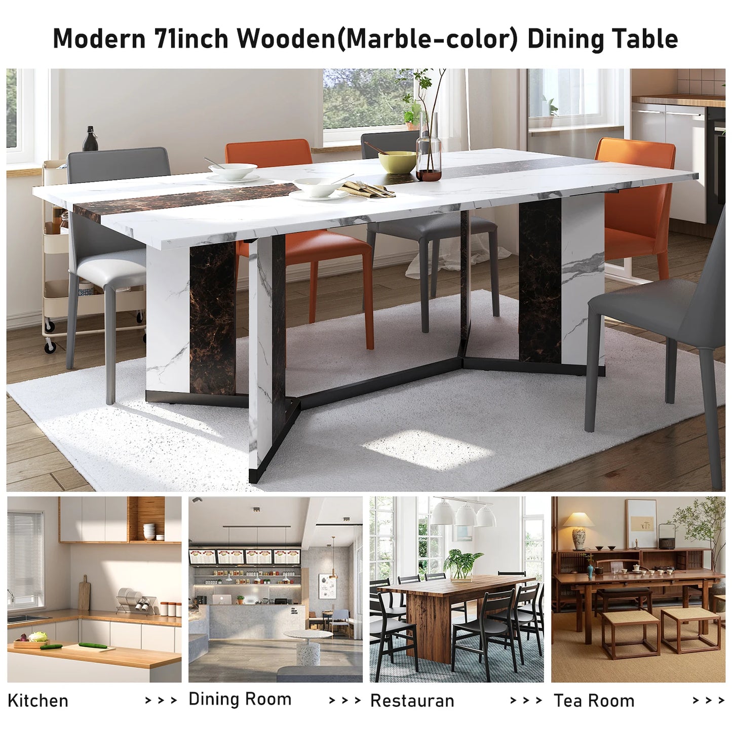 71In Large Rectangular White Dining Table for 4 5 6 8 10 People,
