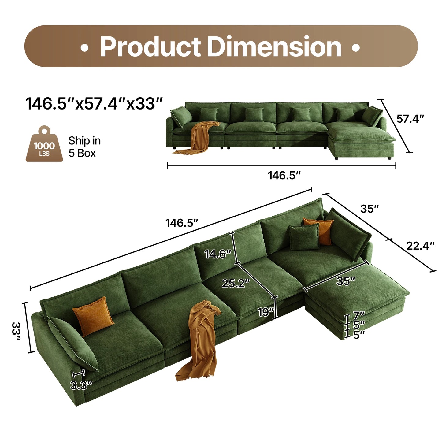 Modular Sectional Cloud Couch with Ottoman