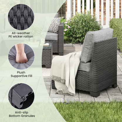 Patio Sectional Sofa Set, with Ottoman, Water/Oil/Stain-Resistant Fabric, Dark Gray Cushion + Gray Wick