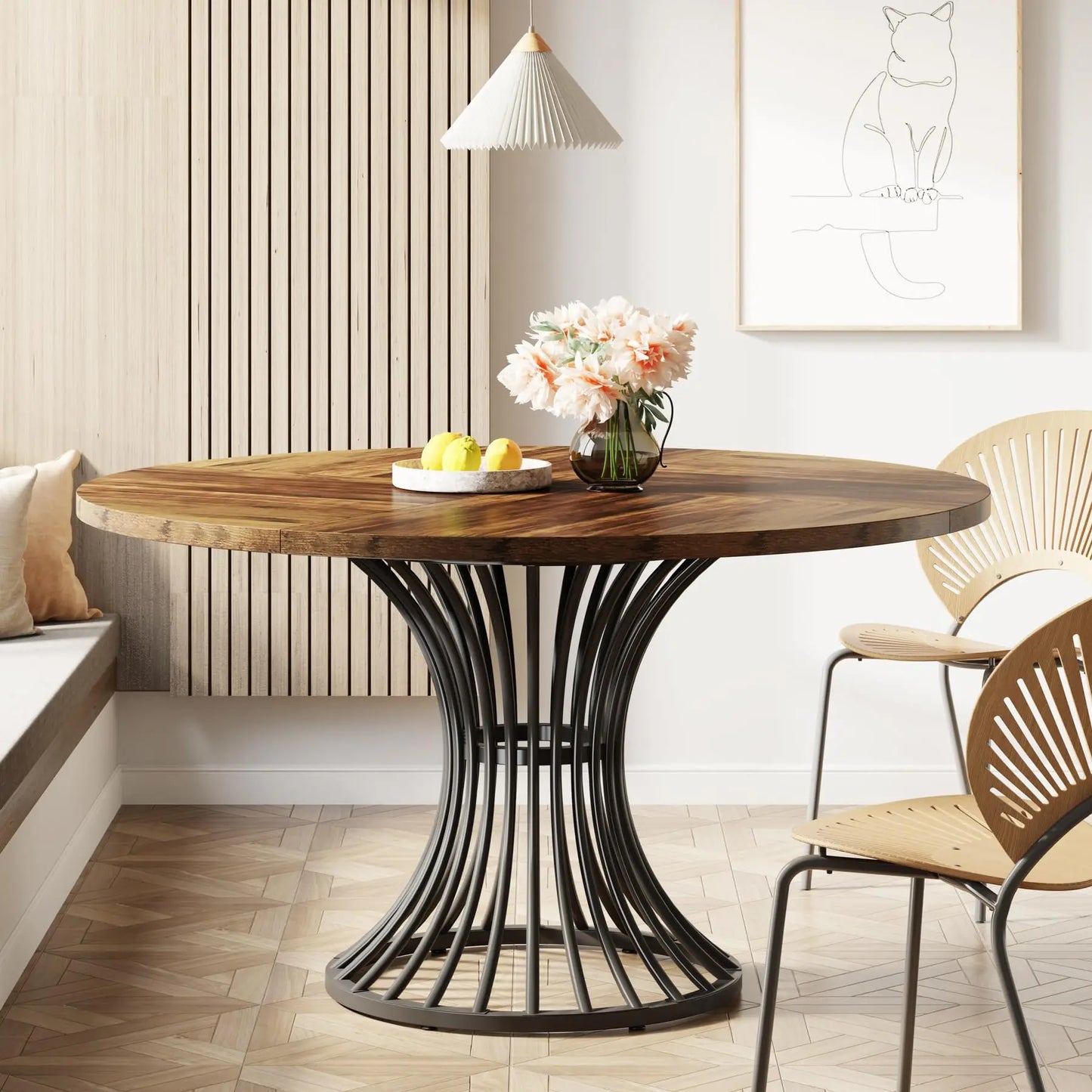 47-Inch Round Farmhouse  Dining Table for 4-6 People