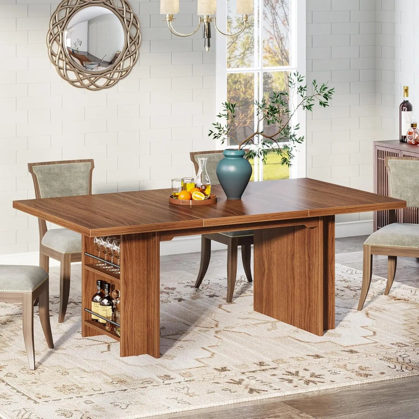 Farmhouse Dining Table for 6  with Storage,