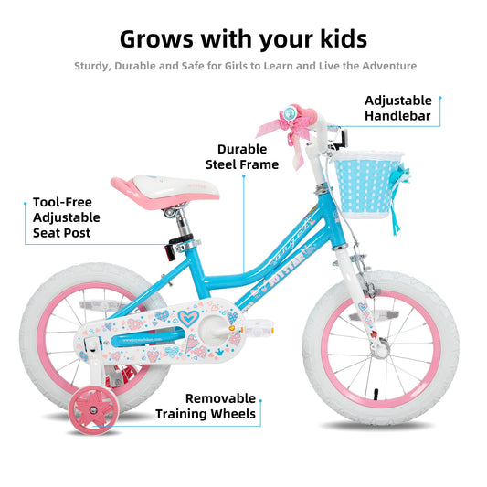 Colorful Girls Bike with Basket & Training Wheels 4 sizes 12 14 16 18