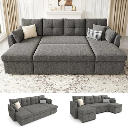 Oversized Sleeper Sofa Couch, Sectional Sofa Bed, Dark Grey | 110 inch 2 in 1 Pull Out Couch with Double Storage, Customized