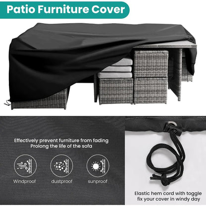 7 Piece Outdoor Patio Furniture Set with Dining Table and Chairs All Weather Wicker Conversation Set Includes Ottoman and Sofa Cover Grey