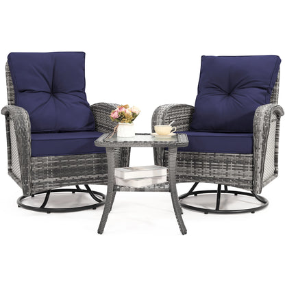 Swivel Wicker Chairs With Side Table Outdoor Patio Furniture Set Washable Thick Cushion For Balcony Deck Garden
