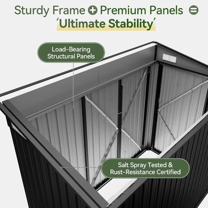 7.5'x4'  Lockable Door Metal Storage Cabinet with Slopping Roof for Tools