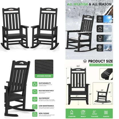 Set of 2"Large Outdoor High Back Rocking Chairs, Durable HDPE Weatherproof Patio Rockers