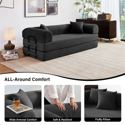 79''  Foldable Convertible Futon Sleeper Sofa Bed with L-Shaped Armrests for Living Room