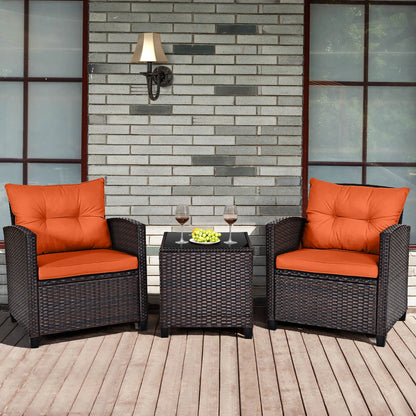 3 PCS Patio Rattan Furniture Set Cushioned  Set Orange
