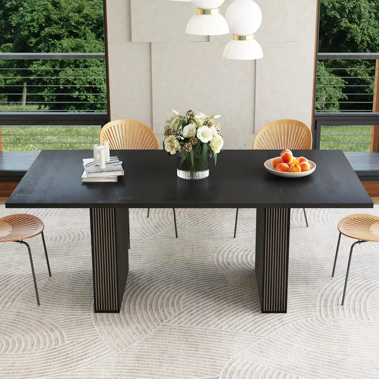 Round Fluted Base Modern Oval Expandable Kitchen Dining Table ,41-78in Seats 4-8