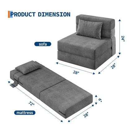 4-in-1 Folding Convertible  Bed Sleeper Soft Corduroy Loveseat Couch With Pillow Space-Saving Fold Out Chair Bed For Room