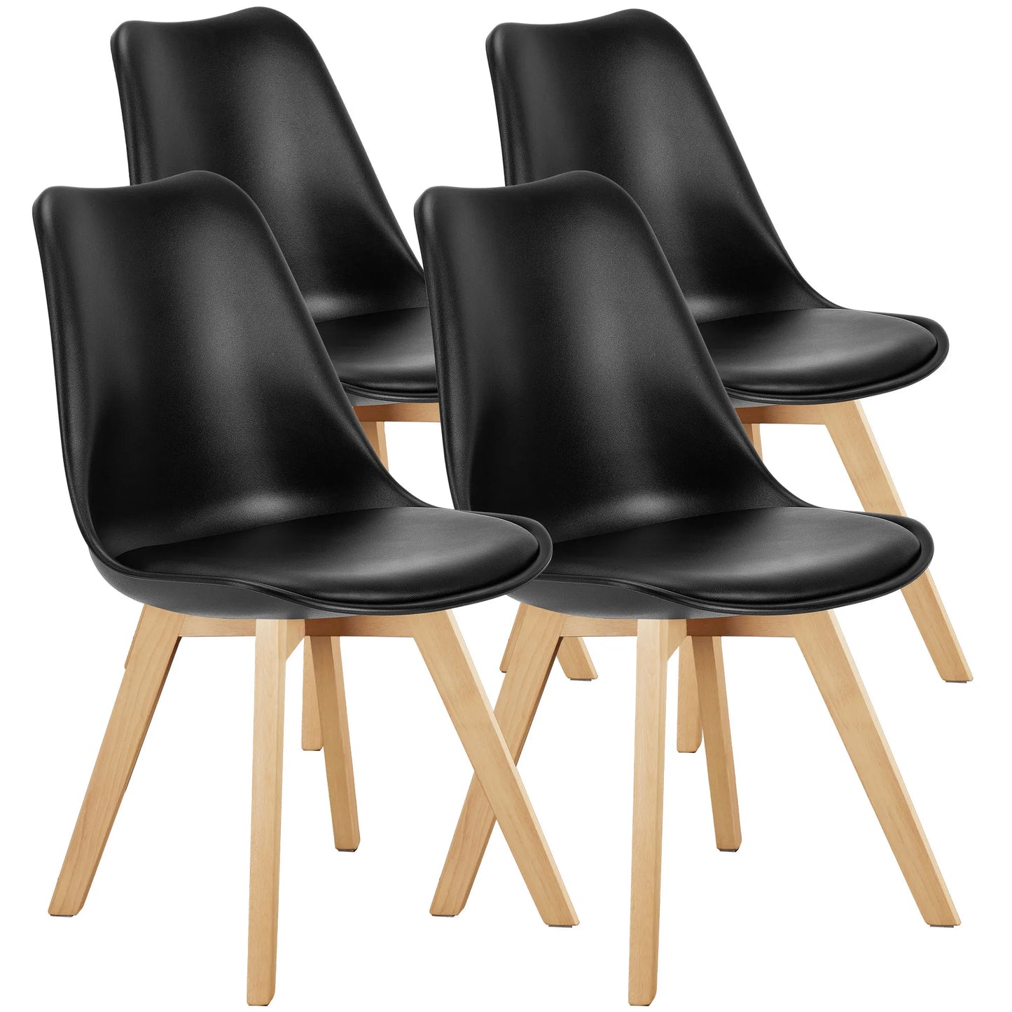 Leather Dining Chairs Set of 4  with Wooden Legs
