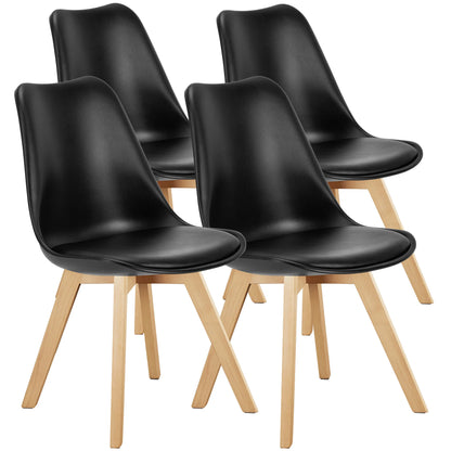 Leather Dining Chairs Set of 4  with Wooden Legs