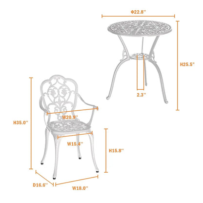 Cast Aluminum Bistro Set 3pc Table & Chairs w/Umbrella Hole Outdoor Patio Garden Lawn, Customized