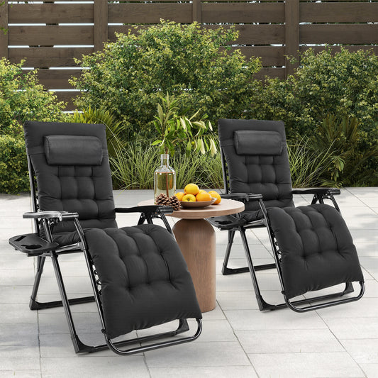 Zero Gravity Recliner or Camping Patio Lounge Chair  with Cup Holder Trays Removable Cushion For Outdoor Garden