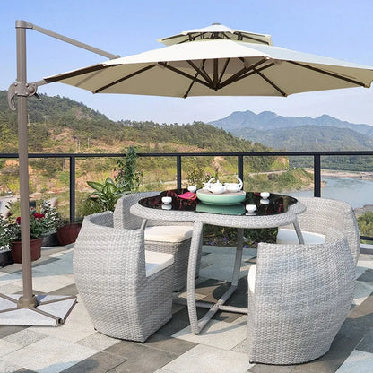 Outdoor Patio Tables and Chairs Set  Waterproof Tempered Glass Tea Table  Rattan Chairs