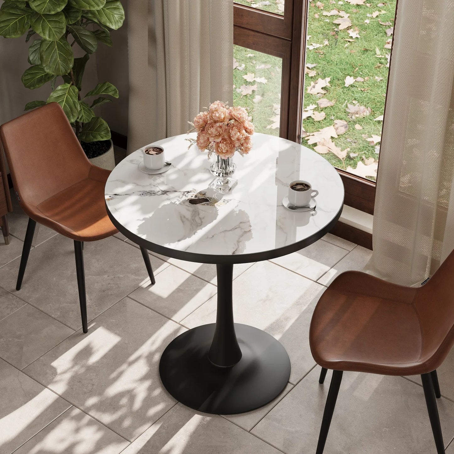 Leisure Round  Dining RoomTable  for 2-3 People  Stone Top