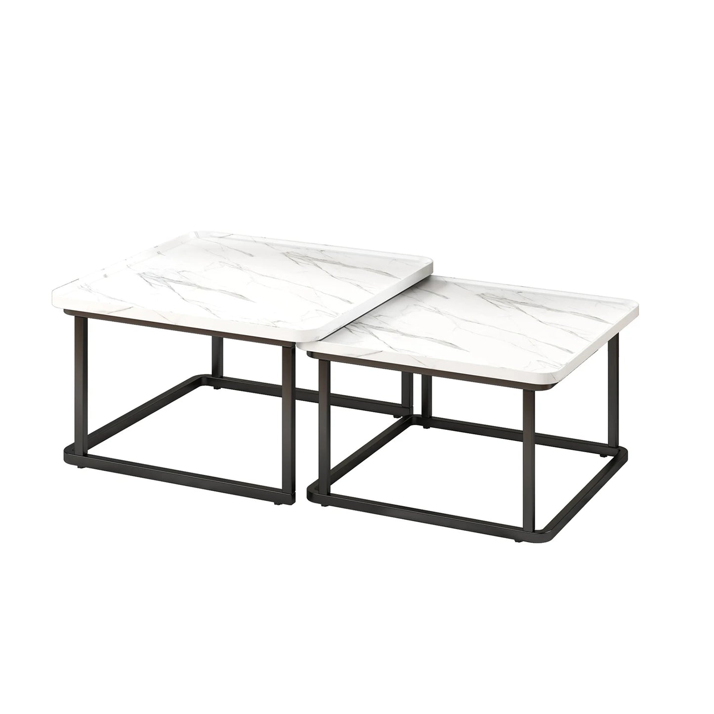 Square Nesting Coffee Tables Set Of 2, Space Saving Small End Table Set For Living Room Bedroom Balcony, Fluted Side Tables Set