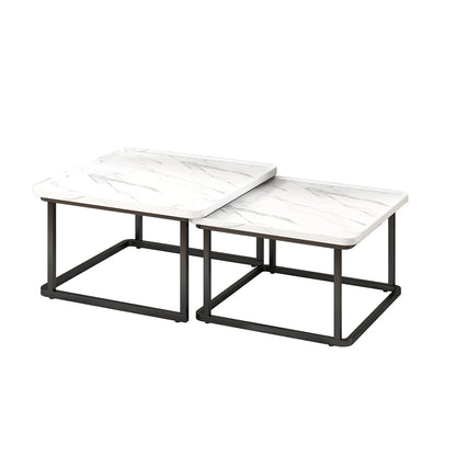 Square Nesting Coffee Tables Set Of 2, Space Saving Small End Table Set For Living Room Bedroom Balcony, Fluted Side Tables Set