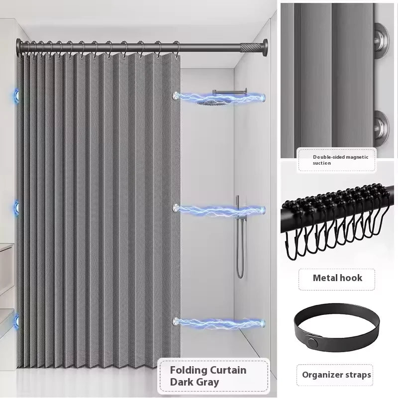 Magnetic Foldable Waterproof Bath Curtain  for Walk-In Shower