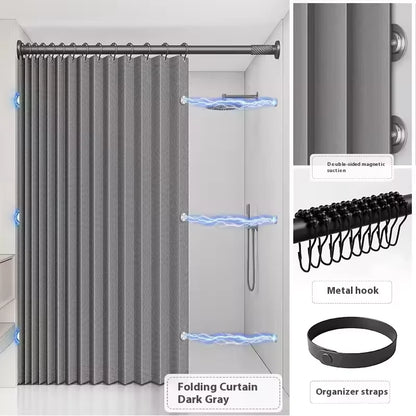 Magnetic Foldable Waterproof Bath Curtain  for Walk-In Shower