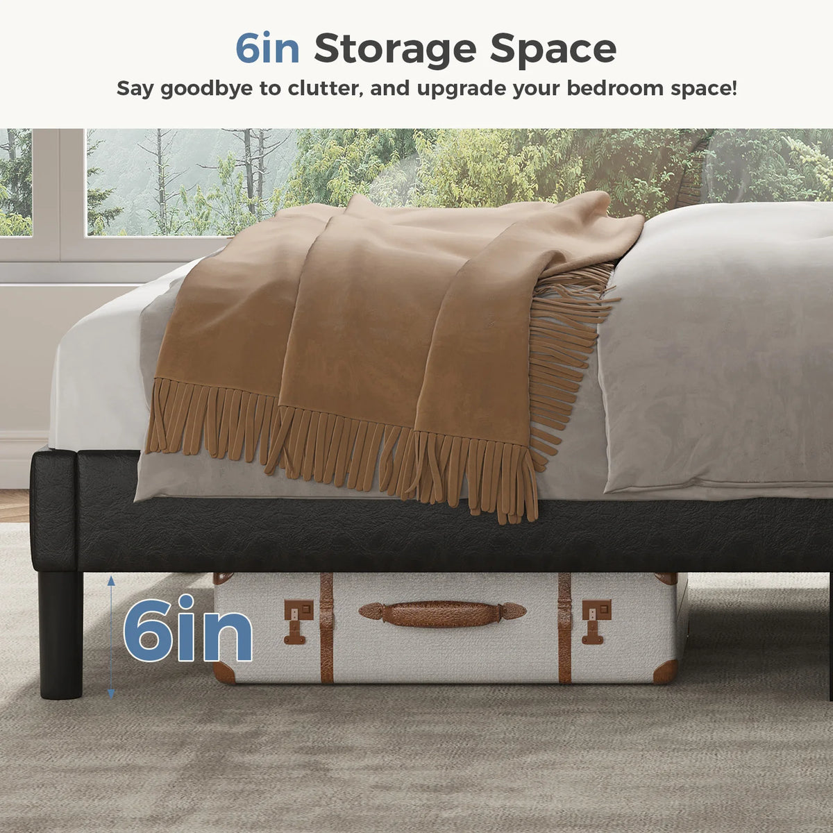 Basic Upholstered Platform Bed Frame with Modern Wingback Headboard Wooden Slats 800lbs Capacity No Box Spring Needed Easy Assembly For Bedroom