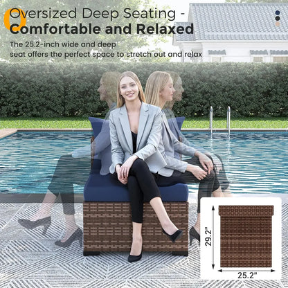 All-Weather Wicker Set with Fire Pit Table, 8 Piece Sectional Sofas,