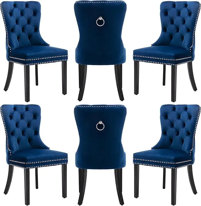 Velvet Dining Chairs Set of 6, Nikki Collection Dining Room Chairs with Wood Legs
